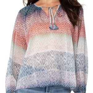 Liverpool Shirred Blouse With Neck Ties In Ombre Snake Print